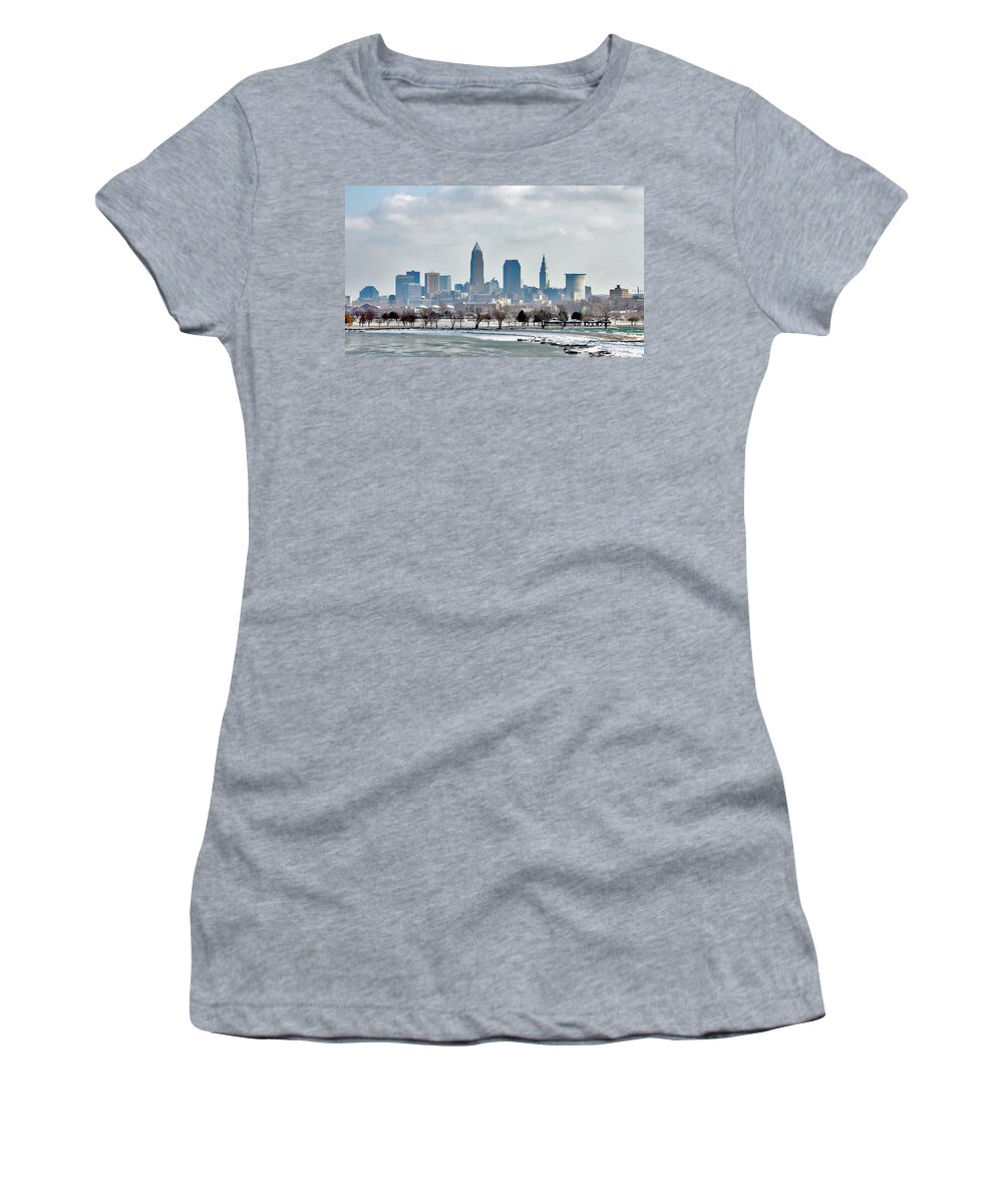 Cleveland Women's T-Shirt featuring the photograph Cleveland Skyline in Winter by Bruce Patrick Smith