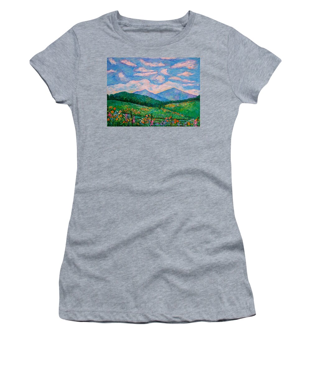 Kendall Kessler Women's T-Shirt featuring the painting Cloud Swirl over The Peaks of Otter by Kendall Kessler