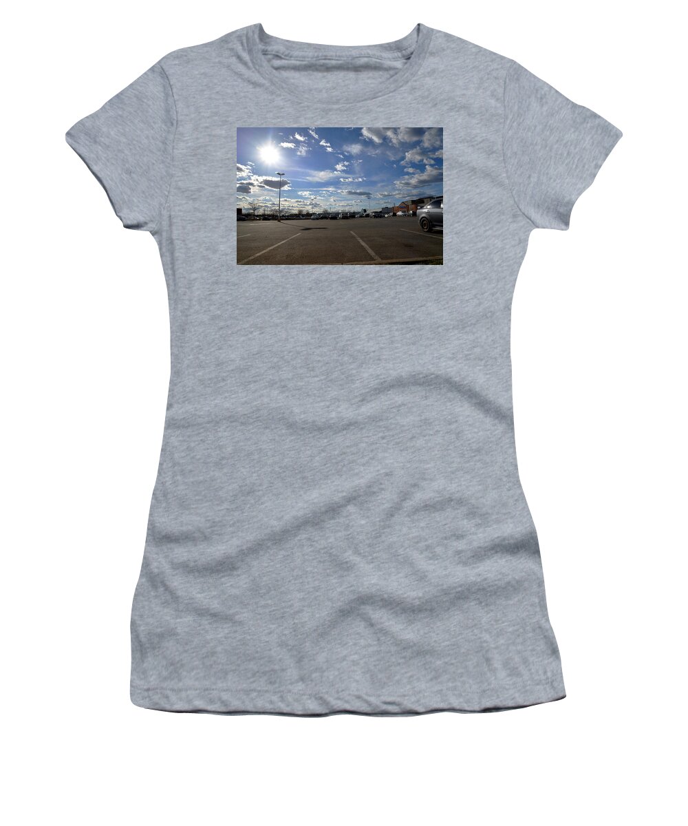 Parking Women's T-Shirt featuring the photograph Clouds And Parking Lot by Jean-Marc Robert