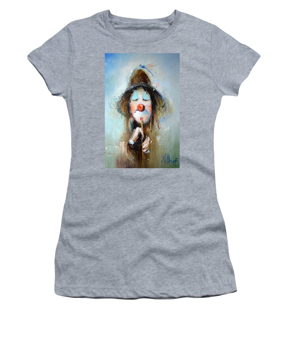 Russian Artists New Wave Women's T-Shirt featuring the painting Clown Plays on Flute by Igor Medvedev