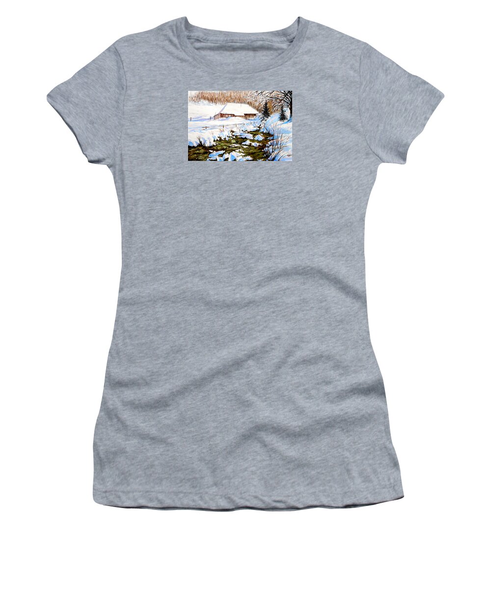 Golf Course In Alberta Women's T-Shirt featuring the painting Clubhouse in Winter by Sher Nasser Artist