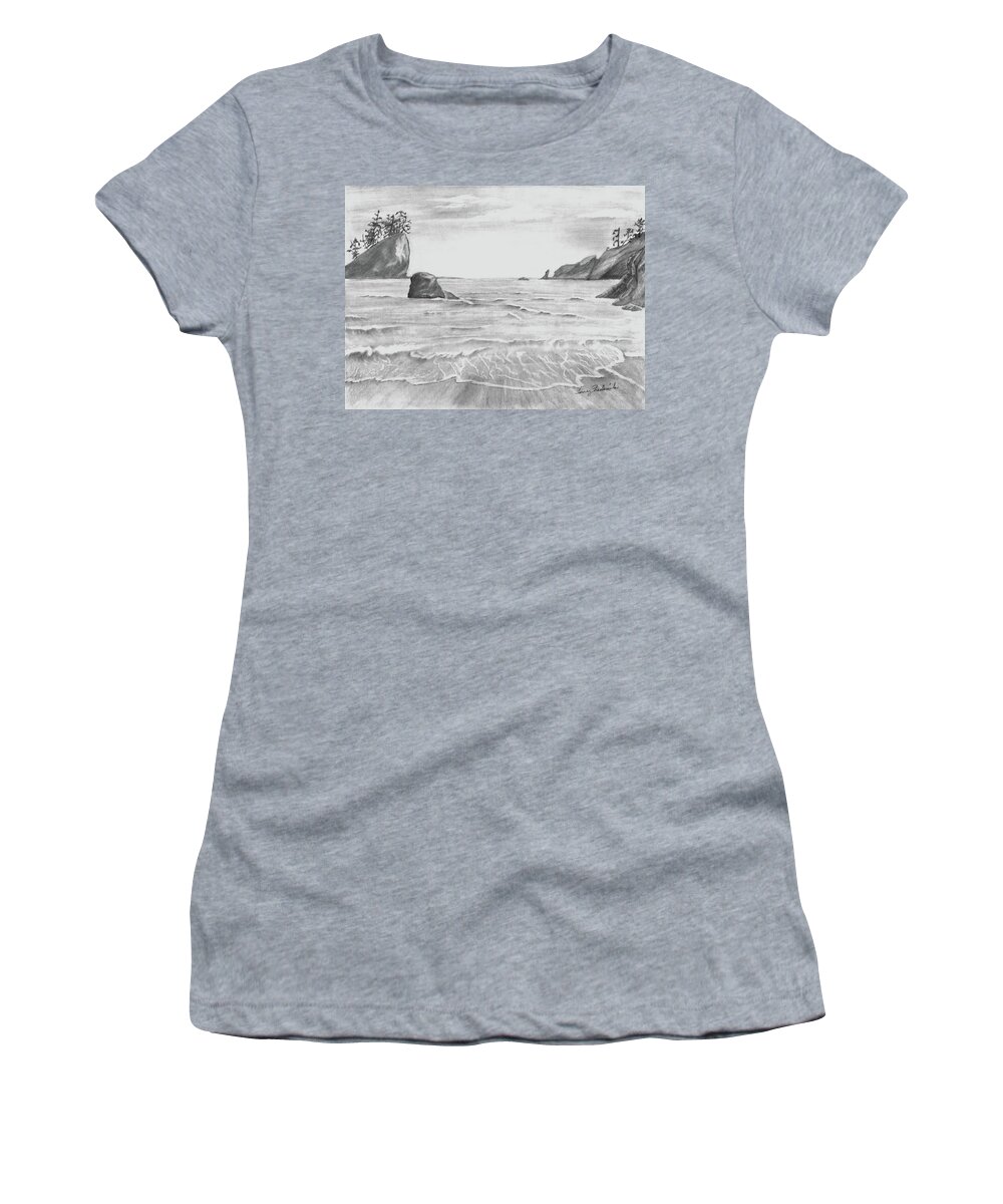 Second Beach Women's T-Shirt featuring the drawing Coastal Beach by Terry Frederick