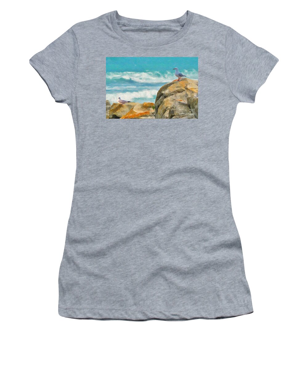 Coast Women's T-Shirt featuring the painting Coastal Rocks by Chris Armytage