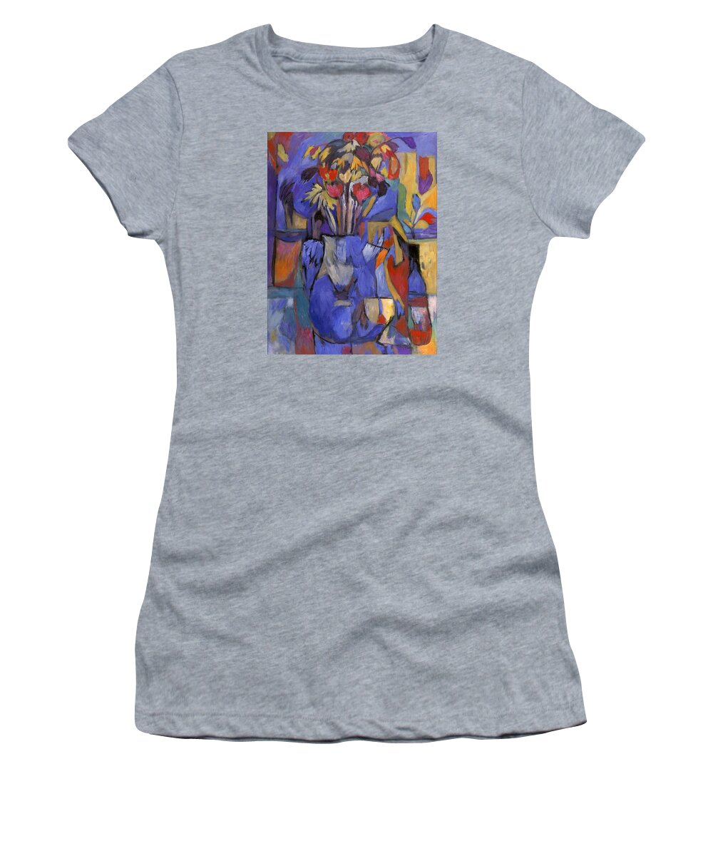 Oil Women's T-Shirt featuring the painting Cobalt Rose by Mykul Anjelo
