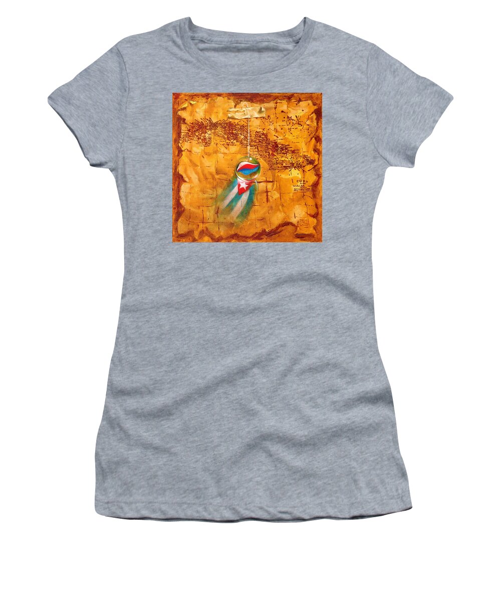 Marble Hanging By A String Women's T-Shirt featuring the painting Colgando En Un Hilito by Roger Calle
