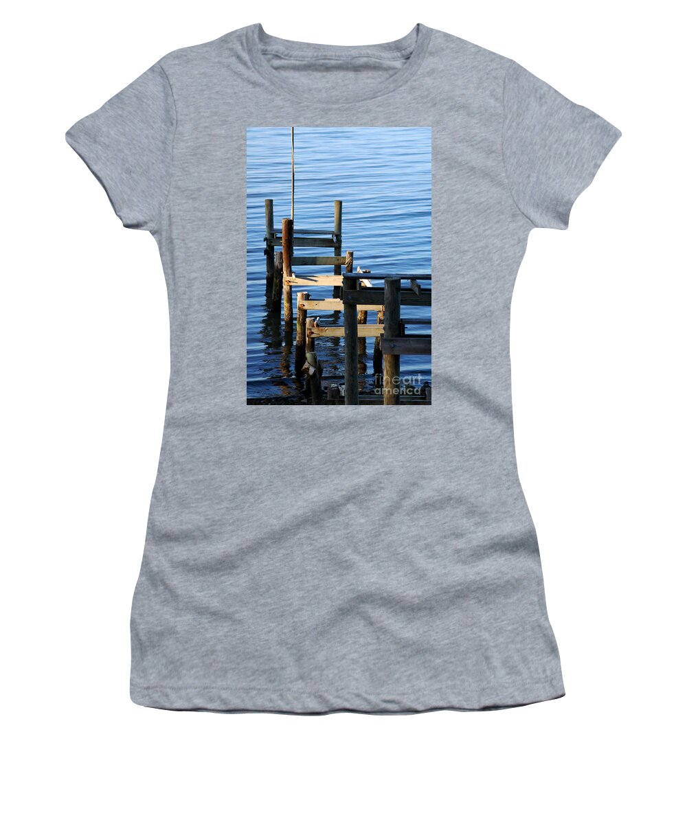 Clay Women's T-Shirt featuring the photograph Colonial Beach Pilings by Clayton Bruster