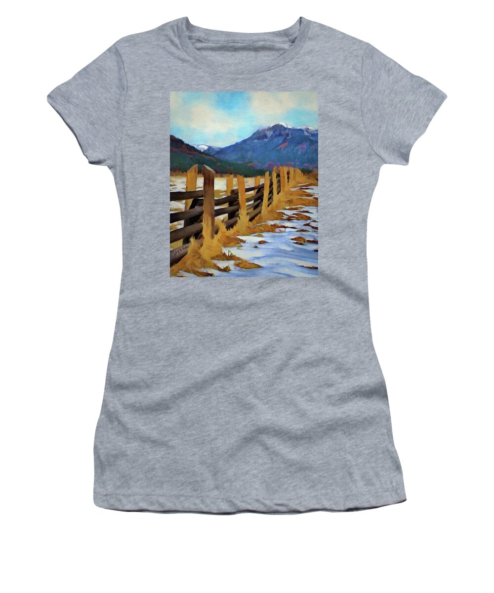 Colorado Women's T-Shirt featuring the painting Colorado Fence Line by Jeffrey Kolker