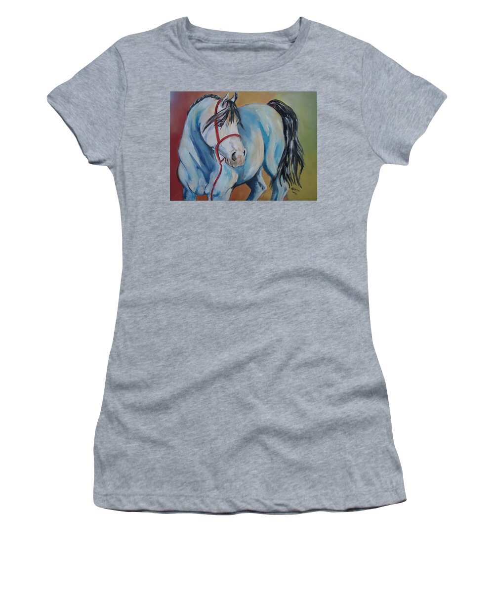 A Horse Of Many Colors. Horse Women's T-Shirt featuring the painting Colored Pony by Charme Curtin