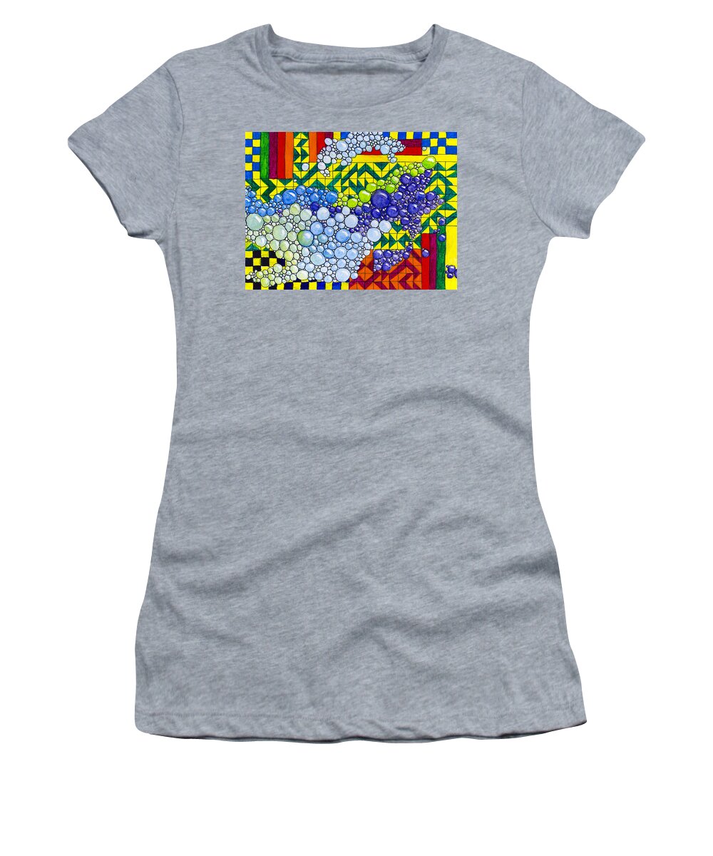 Abstract Women's T-Shirt featuring the painting Colorful Bubbles on Tiles by Lynn Hansen