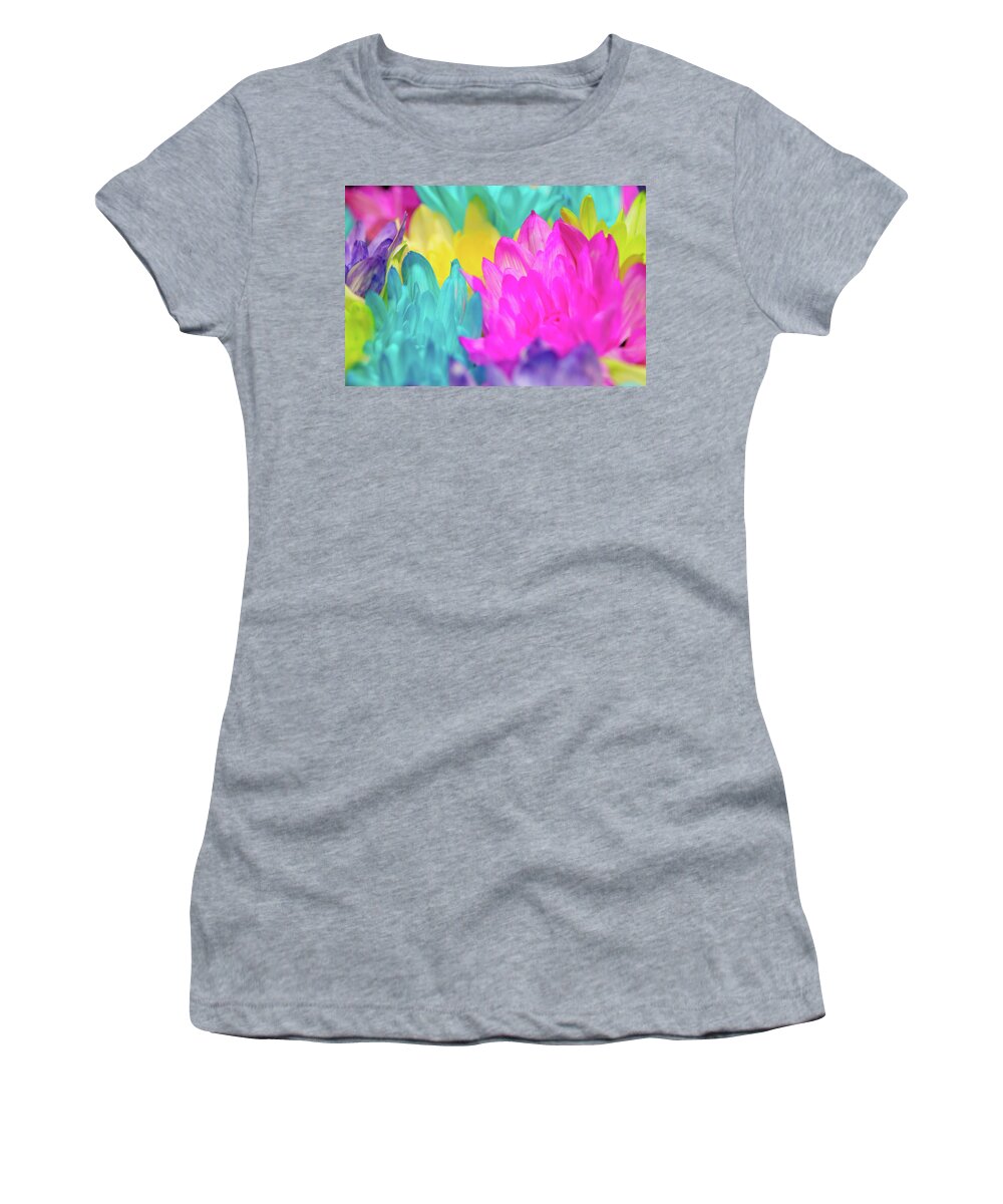 Abstract Women's T-Shirt featuring the photograph Colorful Dyed Flowers by SR Green