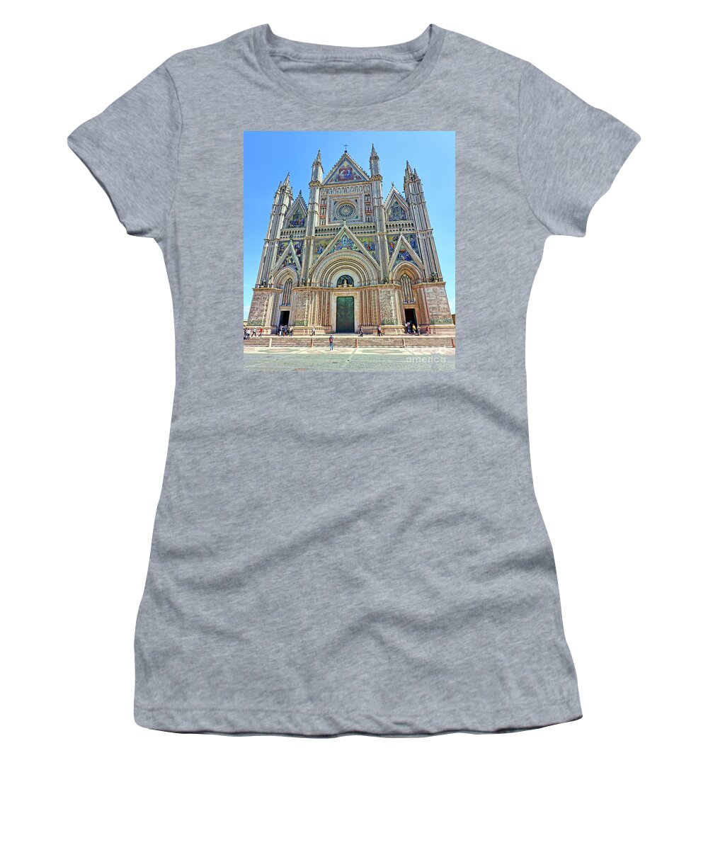 Orvieto Women's T-Shirt featuring the photograph Colorful Facade of Orvieto Cathedral 0704 by Jack Schultz