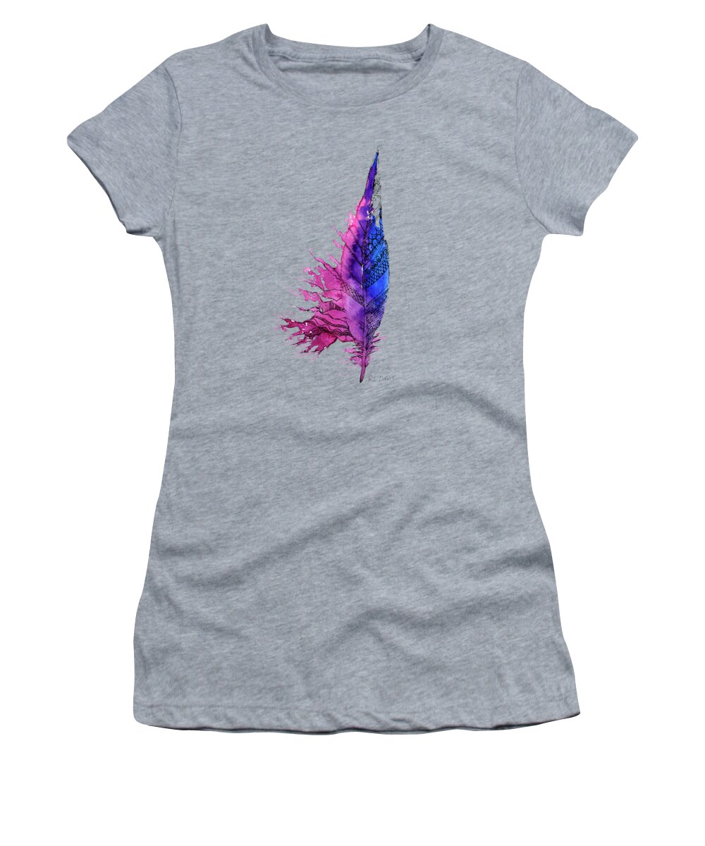 Color Women's T-Shirt featuring the painting Colorful Feather by Rebecca Davis