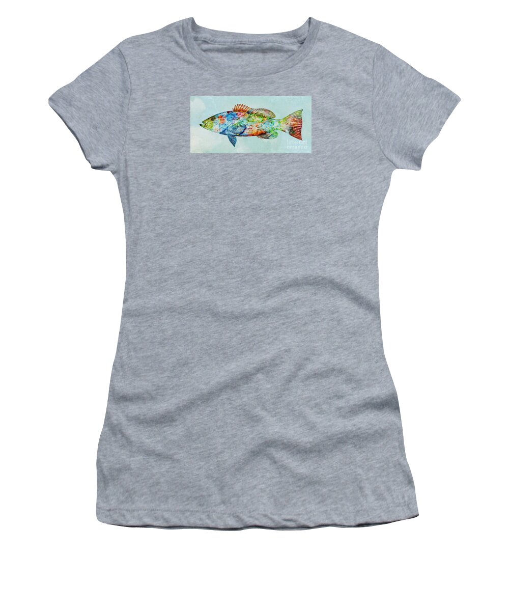 Color Fusion Women's T-Shirt featuring the mixed media Colorful Gag Grouper Art by Olga Hamilton