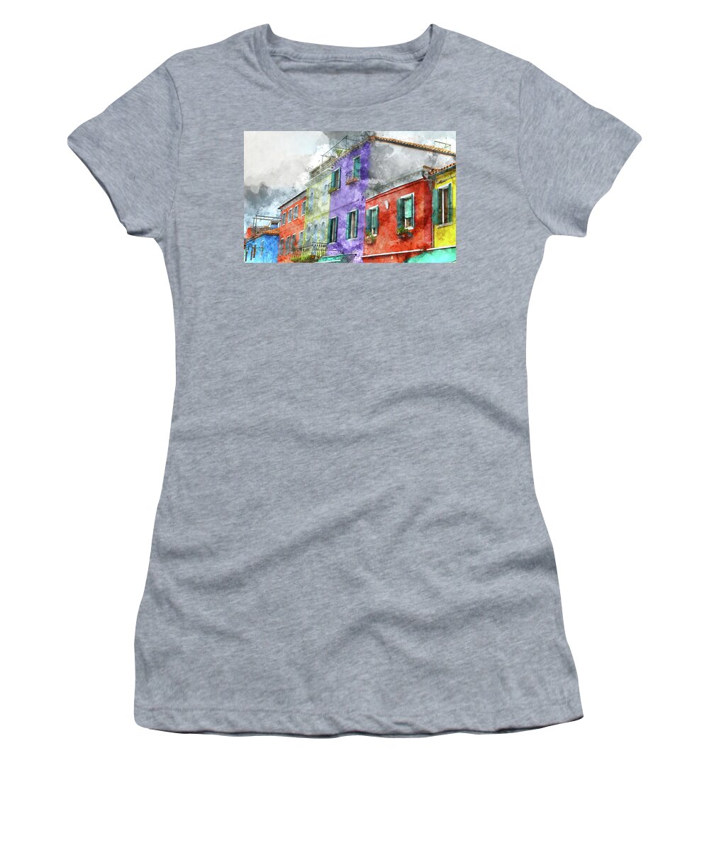 Nobody Women's T-Shirt featuring the photograph Colorful Homes In Burano Island Venice Italy by Brandon Bourdages