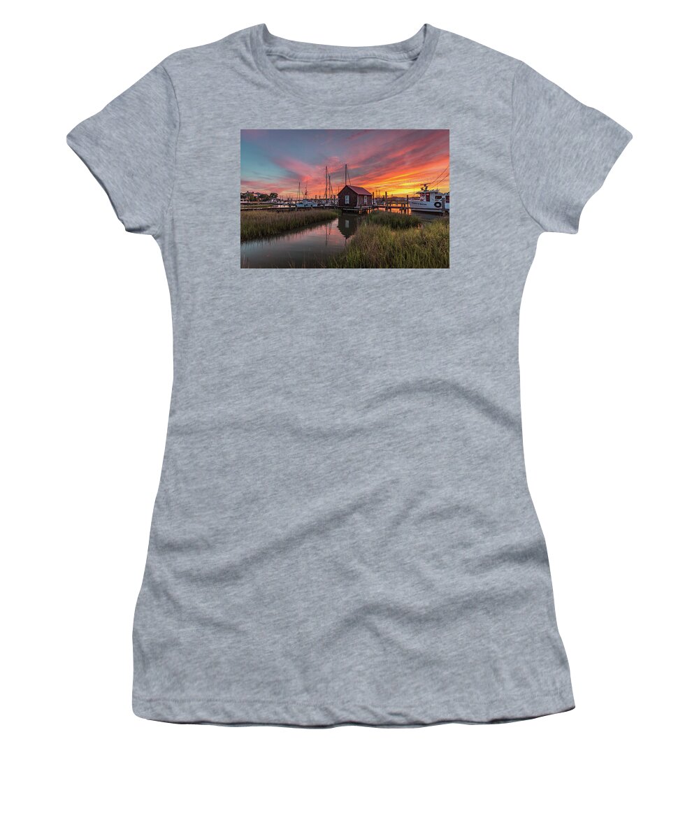 Shem Creek Women's T-Shirt featuring the photograph Colors of Shem Creek - Mt. Pleasant SC by Donnie Whitaker