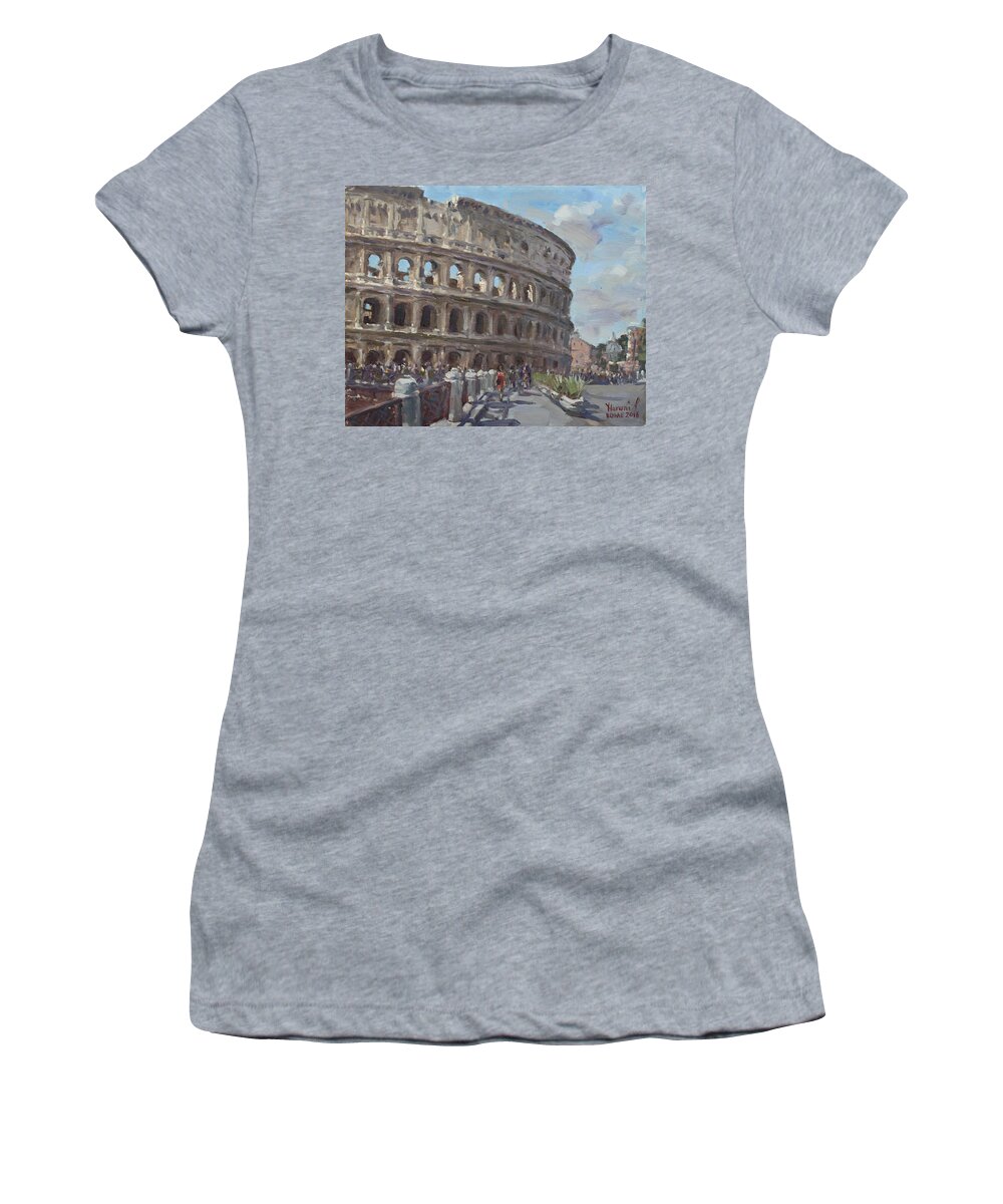 Colosseo Women's T-Shirt featuring the painting Colosseo Rome by Ylli Haruni