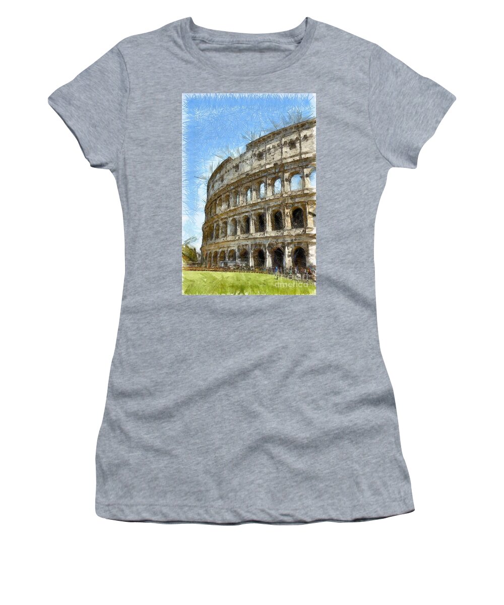 Colored Pencil Women's T-Shirt featuring the photograph Colosseum or Coliseum Pencil by Edward Fielding