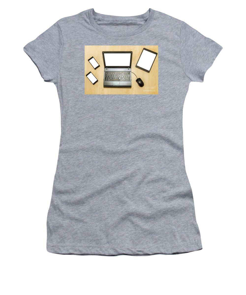 Aerial View Women's T-Shirt featuring the photograph Computer And Mobiles by Benny Marty