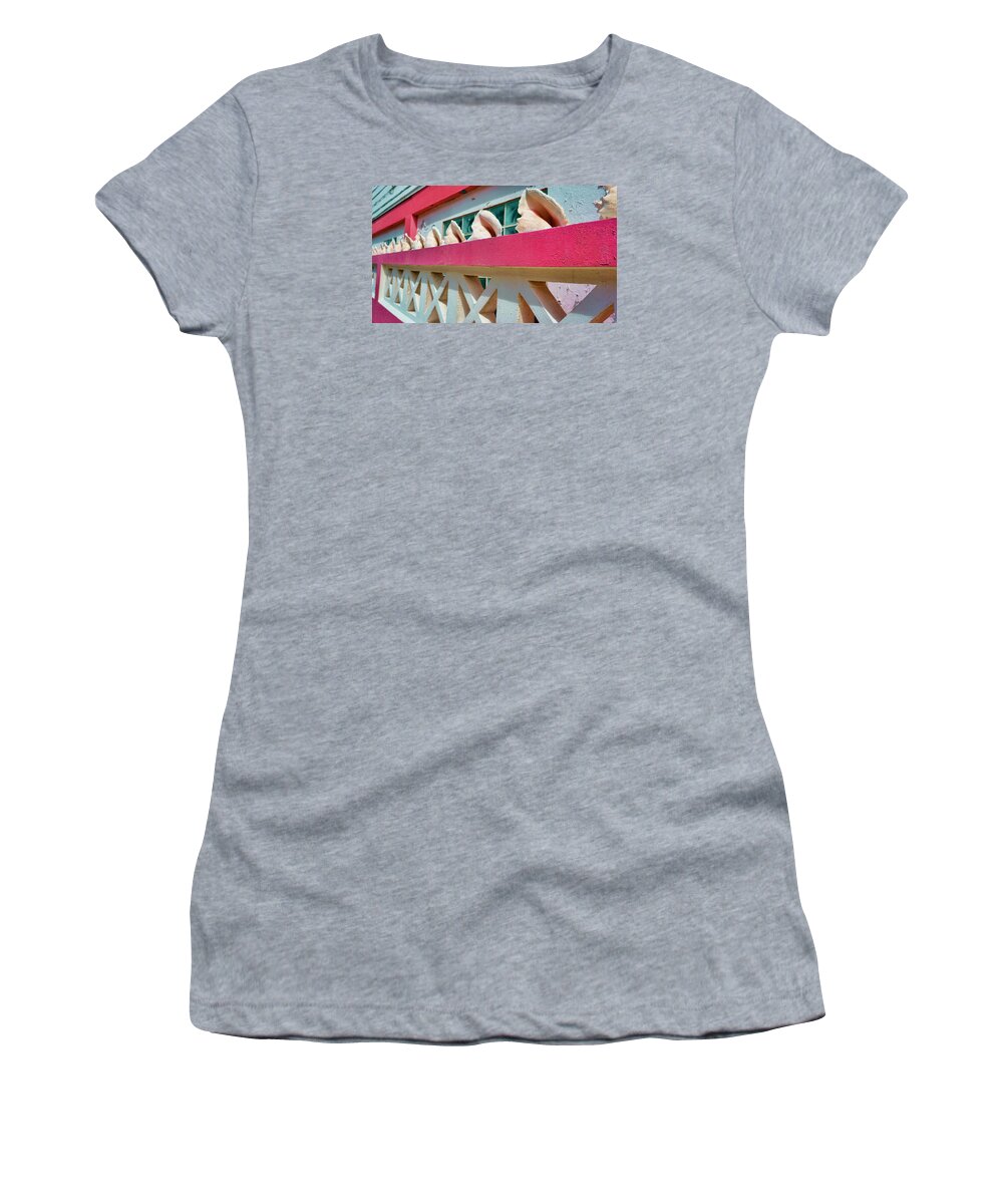 Belize Women's T-Shirt featuring the photograph Conch Shells on a Pink Wall - Ambergris Caye, Belize by Waterdancer
