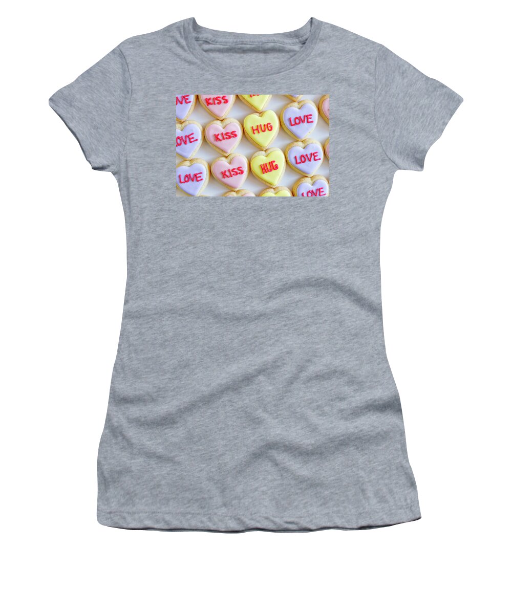 Valentines Day Women's T-Shirt featuring the photograph Conversation Heart Decorated Cookies by Teri Virbickis