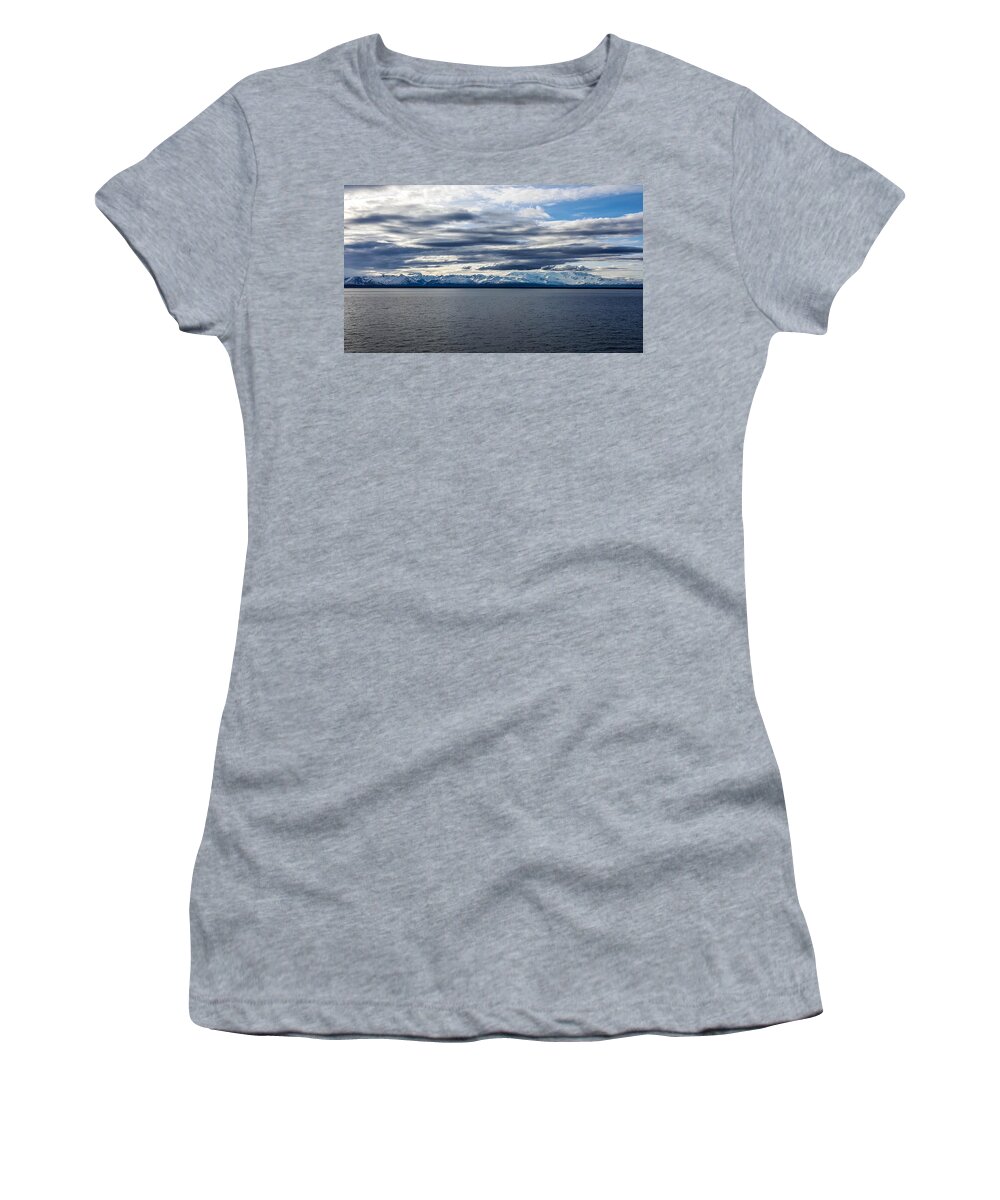 Cook Inlet Women's T-Shirt featuring the photograph Cook Inlet View Mountains by Britten Adams