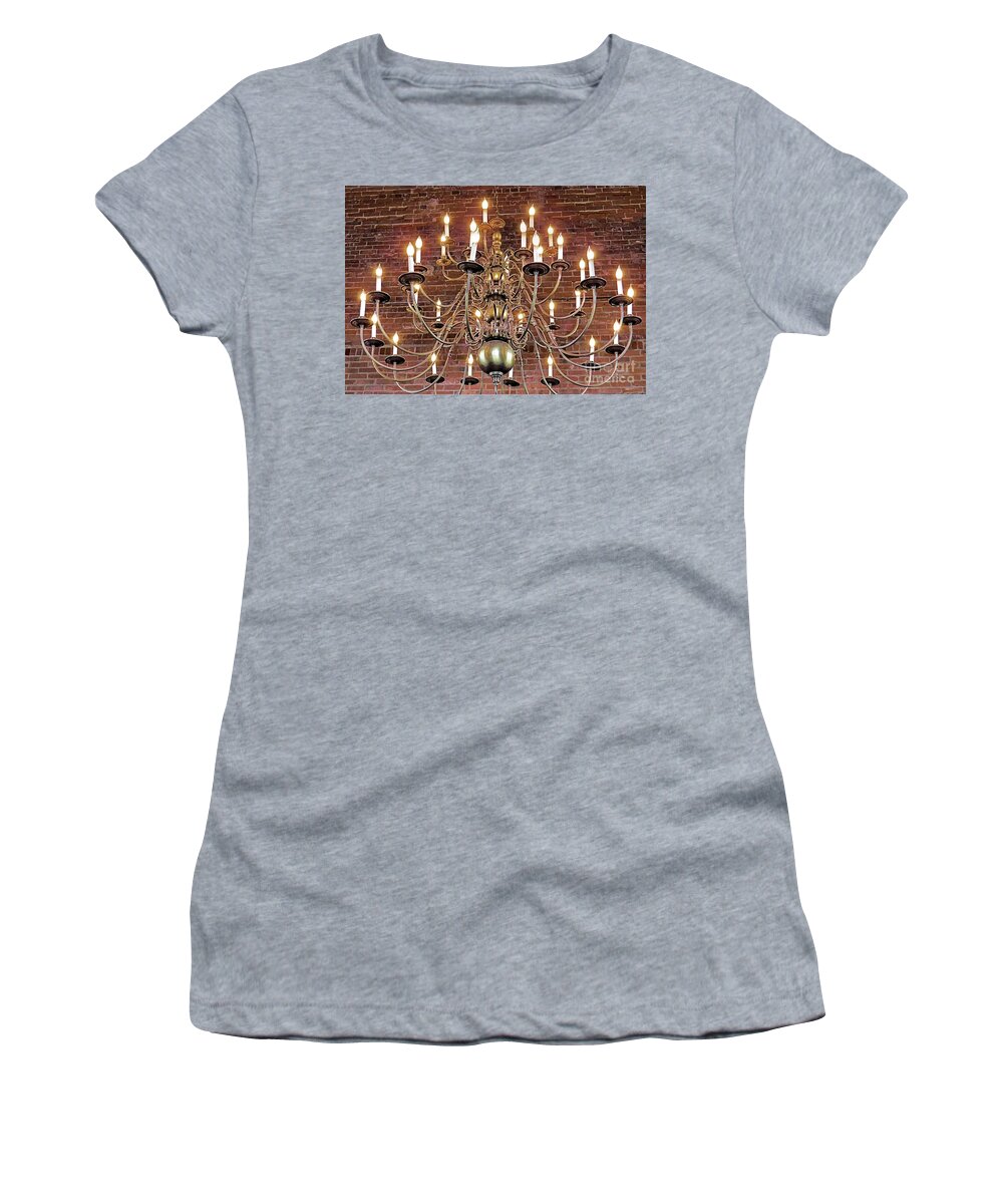 Chandelier Women's T-Shirt featuring the photograph Cordage Company Mill No 1 Chandelier by Janice Drew