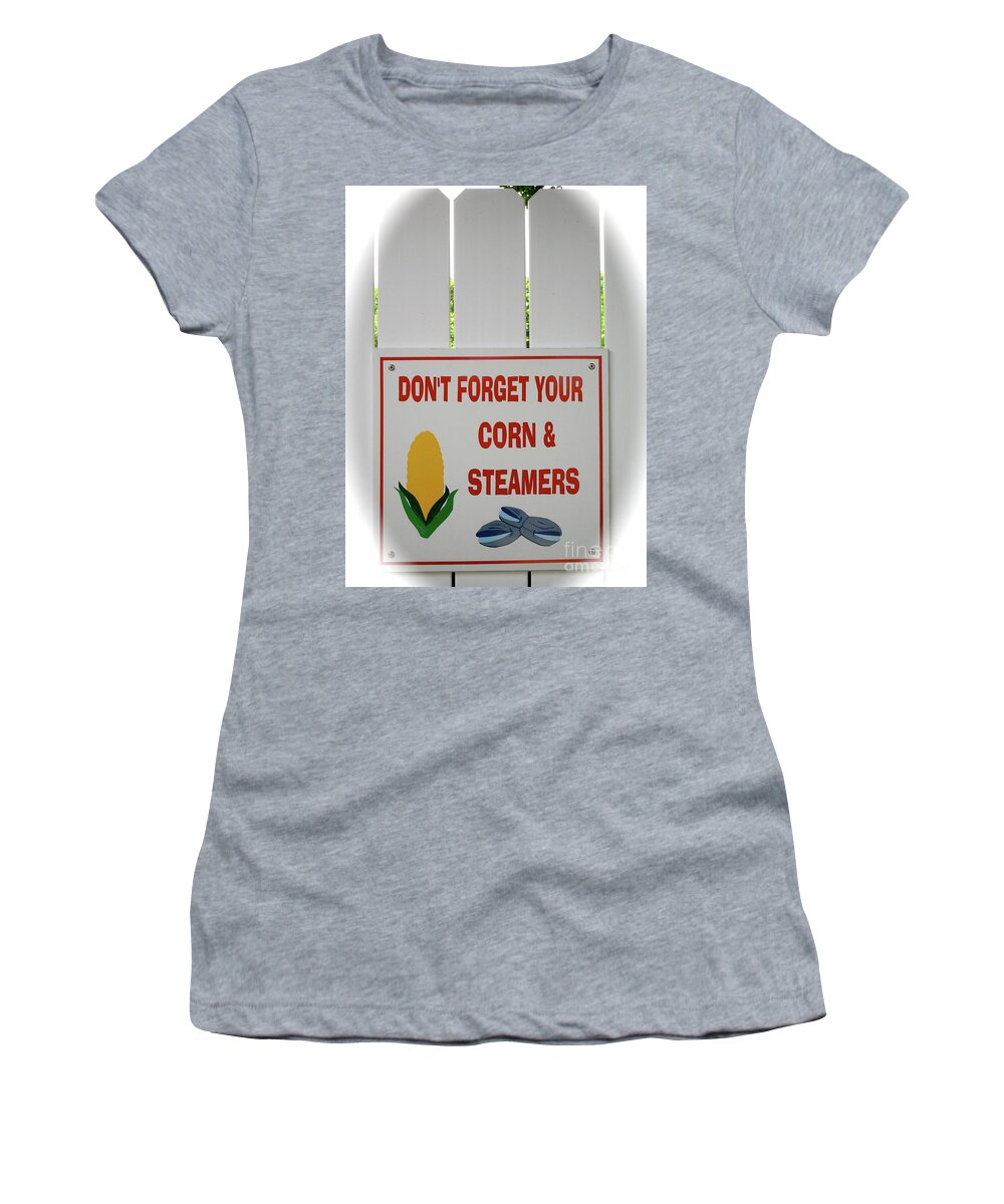 Fence Women's T-Shirt featuring the photograph Corn and Steamers by Beth Saffer