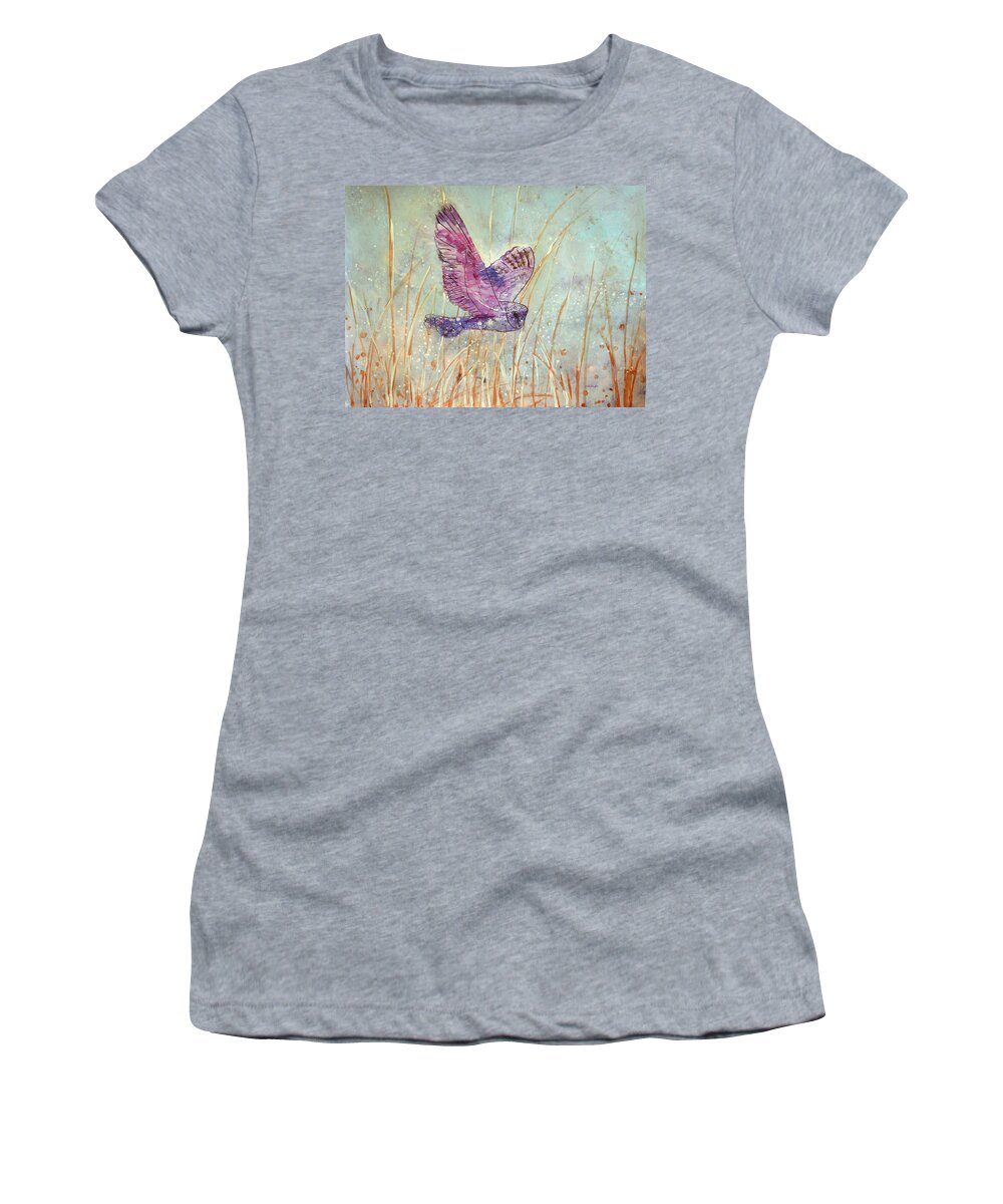 Cosmic Owl Women's T-Shirt featuring the painting Cosmic Owl by Ashleigh Dyan Bayer