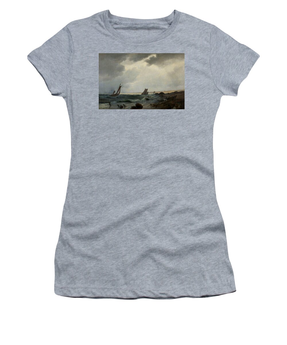 19th Century Art Women's T-Shirt featuring the painting Costal Scene North of Aarsdale by Holger Drachmann