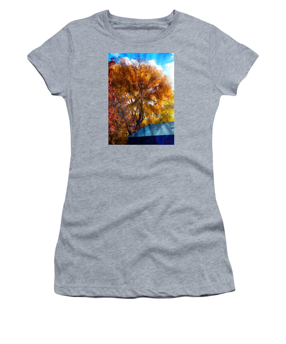 Autumn Trees Women's T-Shirt featuring the photograph Cottonwood Conversations With Cobalt Sky by Anastasia Savage Ealy