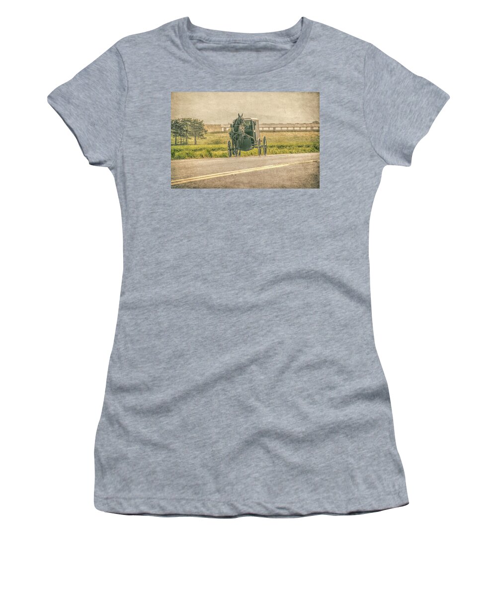  Women's T-Shirt featuring the photograph Country Amish Ride by Dyle Warren