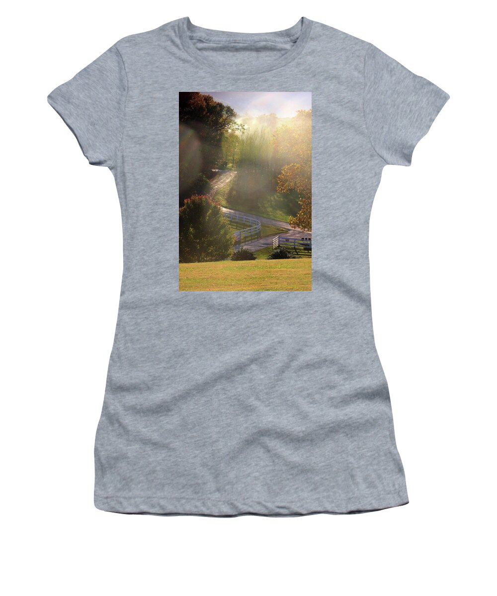Autumn Women's T-Shirt featuring the photograph Country road in rural Virginia, with trees changing colors in autumn by Emanuel Tanjala