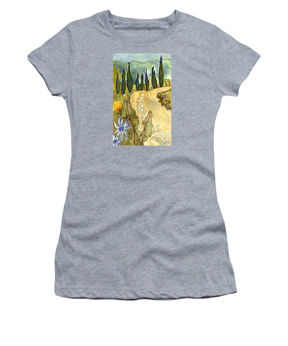 Italian Landscape Women's T-Shirt featuring the painting Country Road Umbertide, Perugia by Joan Cordell