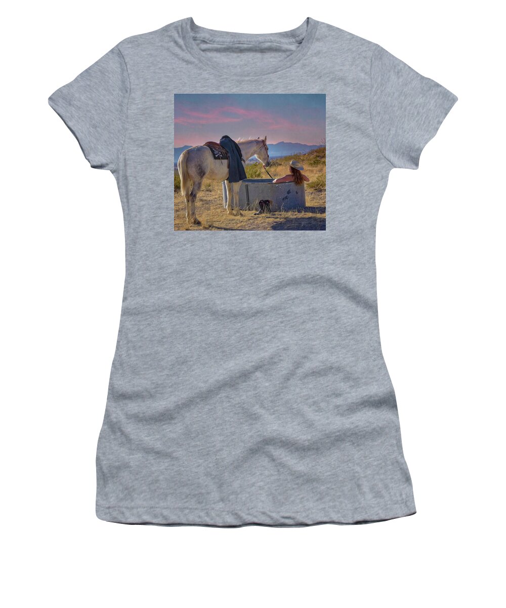 Spa Women's T-Shirt featuring the painting Cowgirl Spa 7op by Walter Herrit