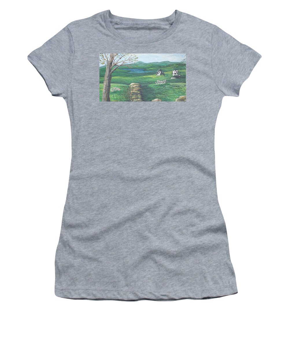 Farm Women's T-Shirt featuring the painting Cows in Field by Barbara McDevitt