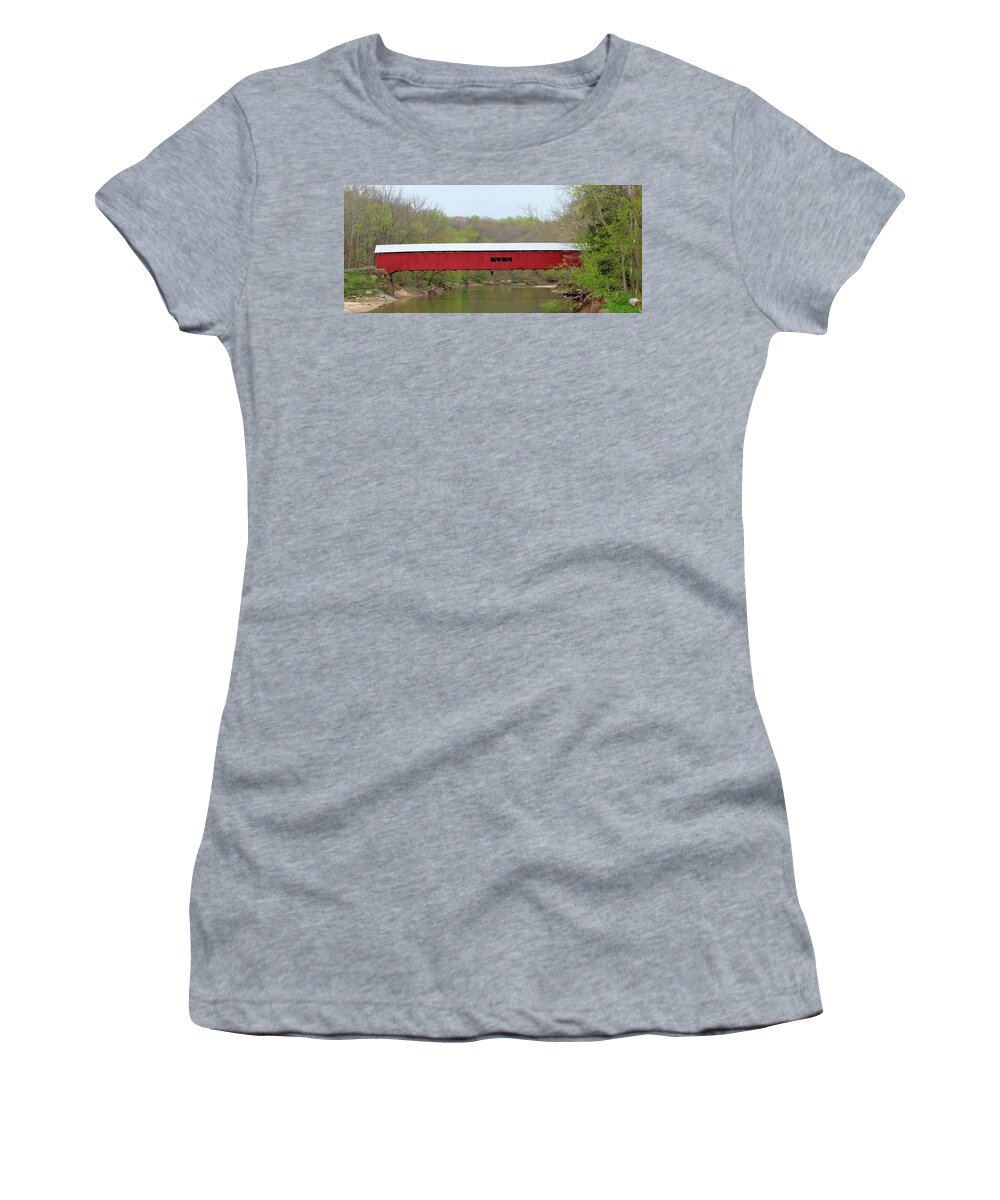 Covered Bridge Women's T-Shirt featuring the photograph Cox Ford Covered Bridge - Sideview by Harold Rau