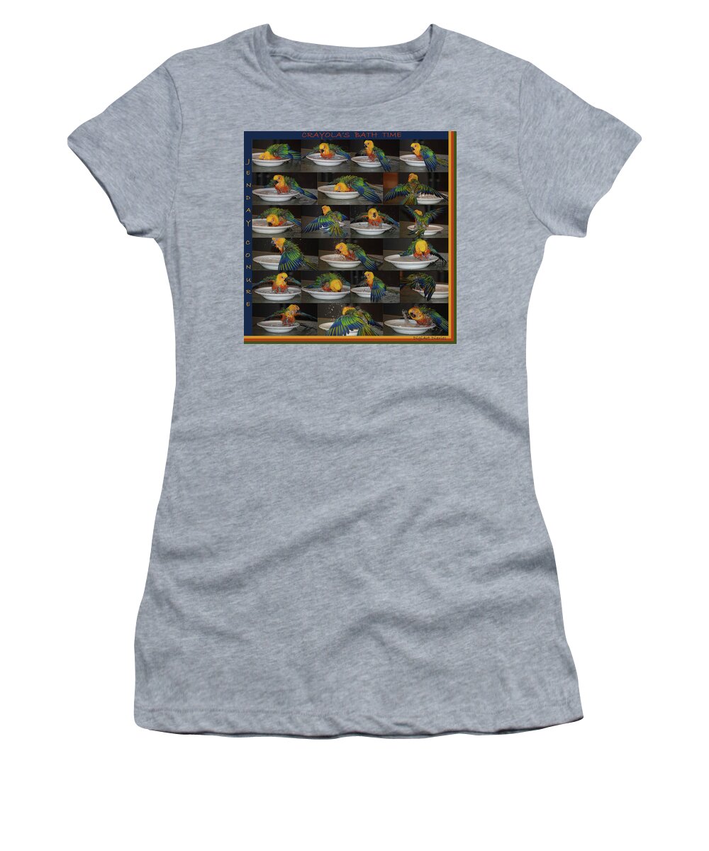 Jenday Conure Women's T-Shirt featuring the photograph Crayolas Bath Time by DigiArt Diaries by Vicky B Fuller