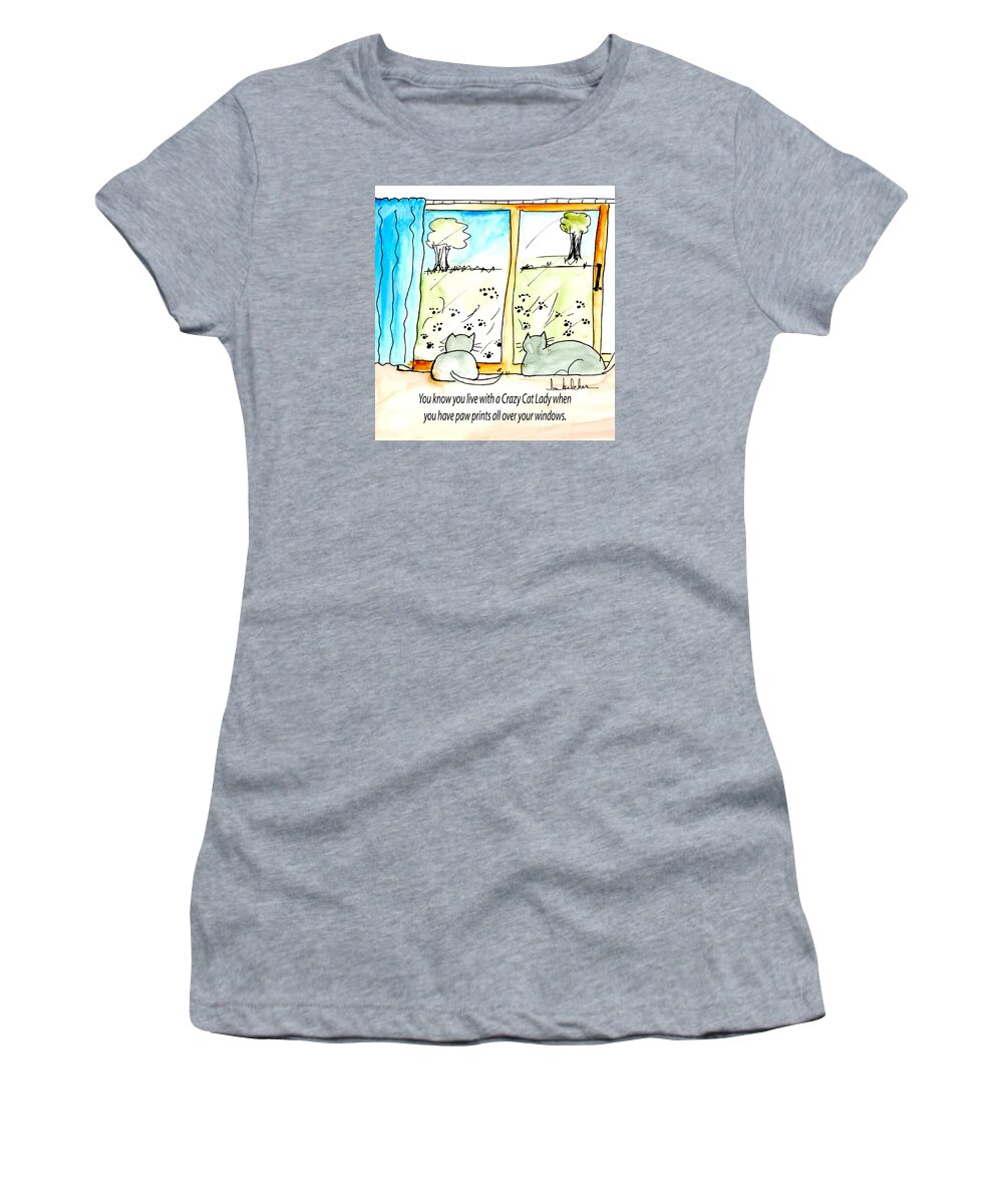 Cat Women's T-Shirt featuring the painting Crazy Cat Lady 0010 by Lou Belcher