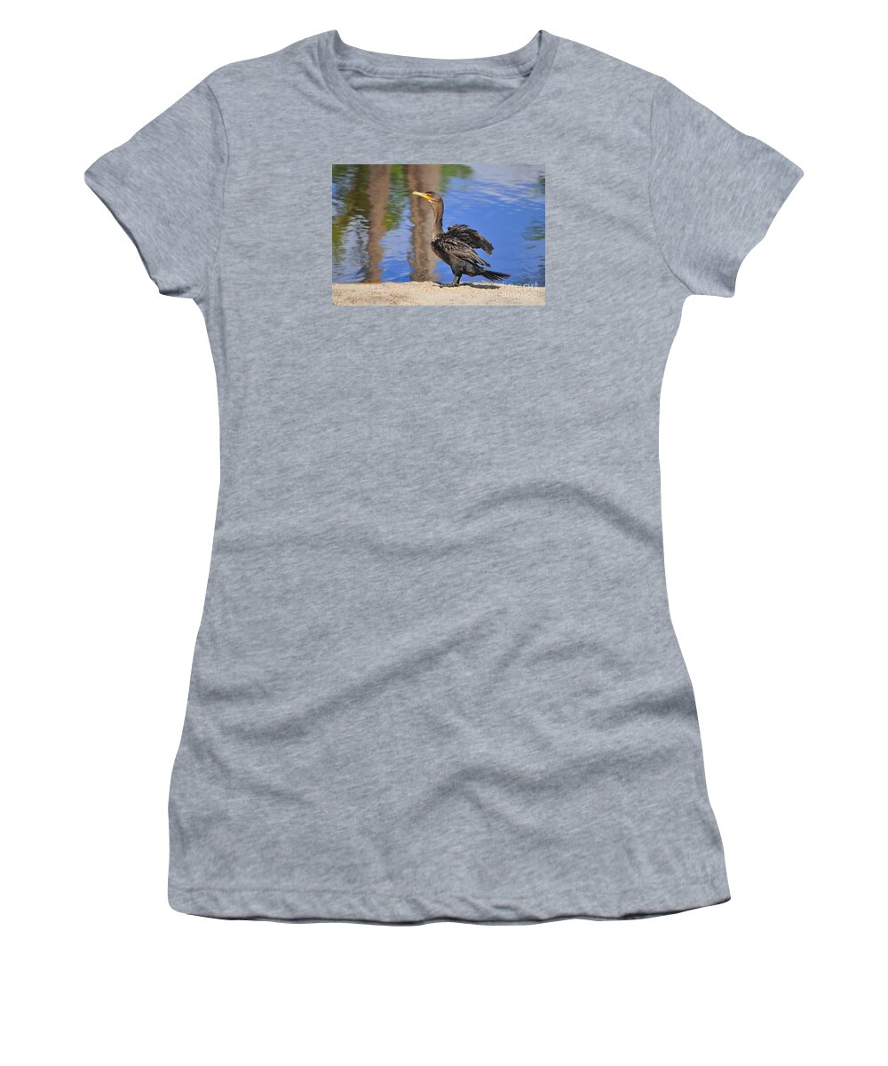 Double Crested Cormorant Women's T-Shirt featuring the photograph Creekside Cormorant by Al Powell Photography USA