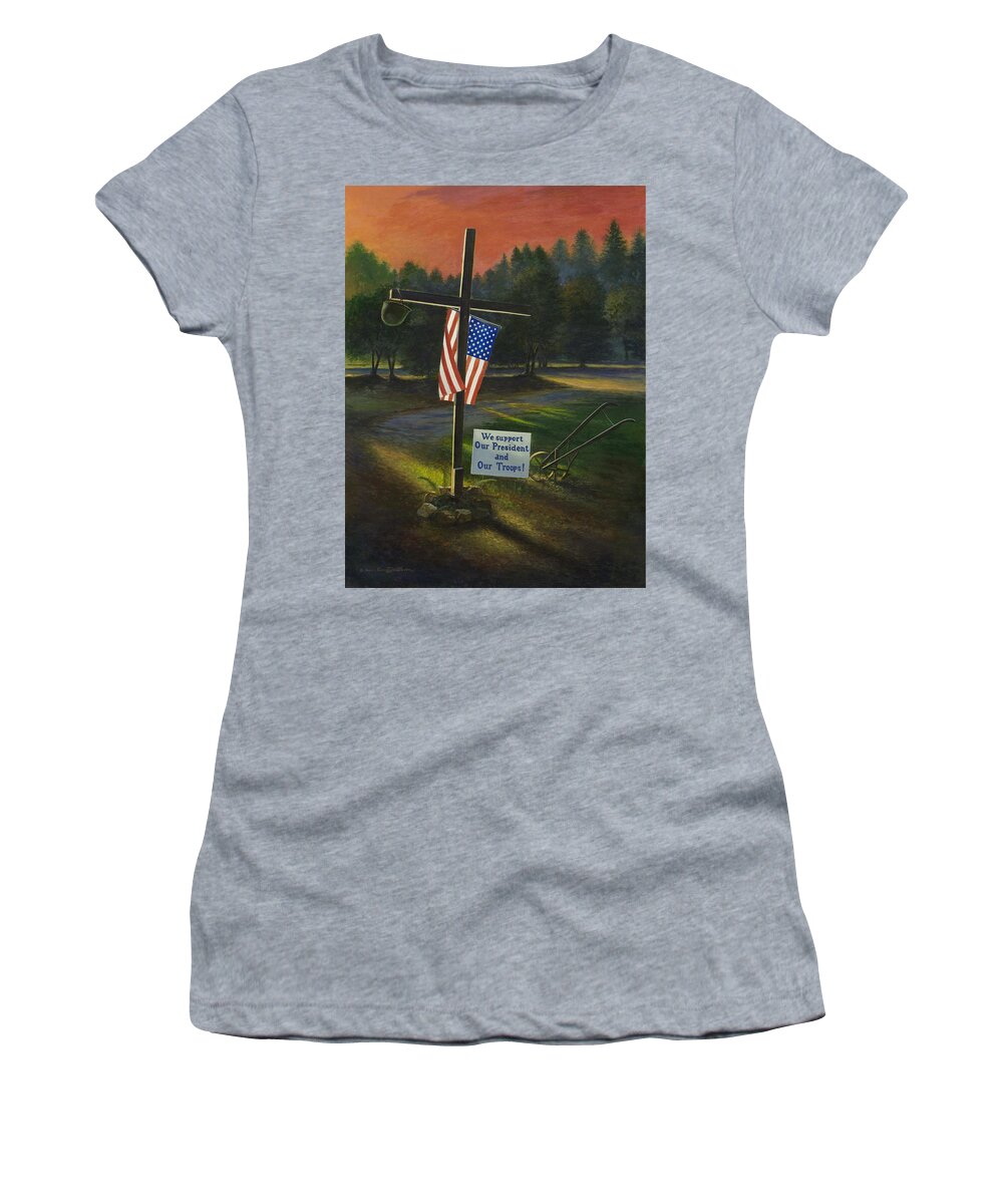 Cross Women's T-Shirt featuring the painting Cross of Remembrance by Randy Welborn
