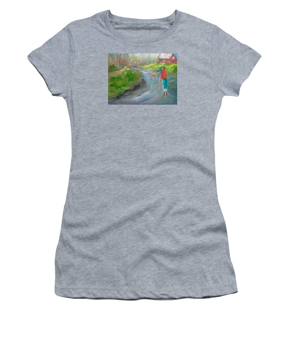 Barn Women's T-Shirt featuring the painting Crossing Paths by Susan Esbensen