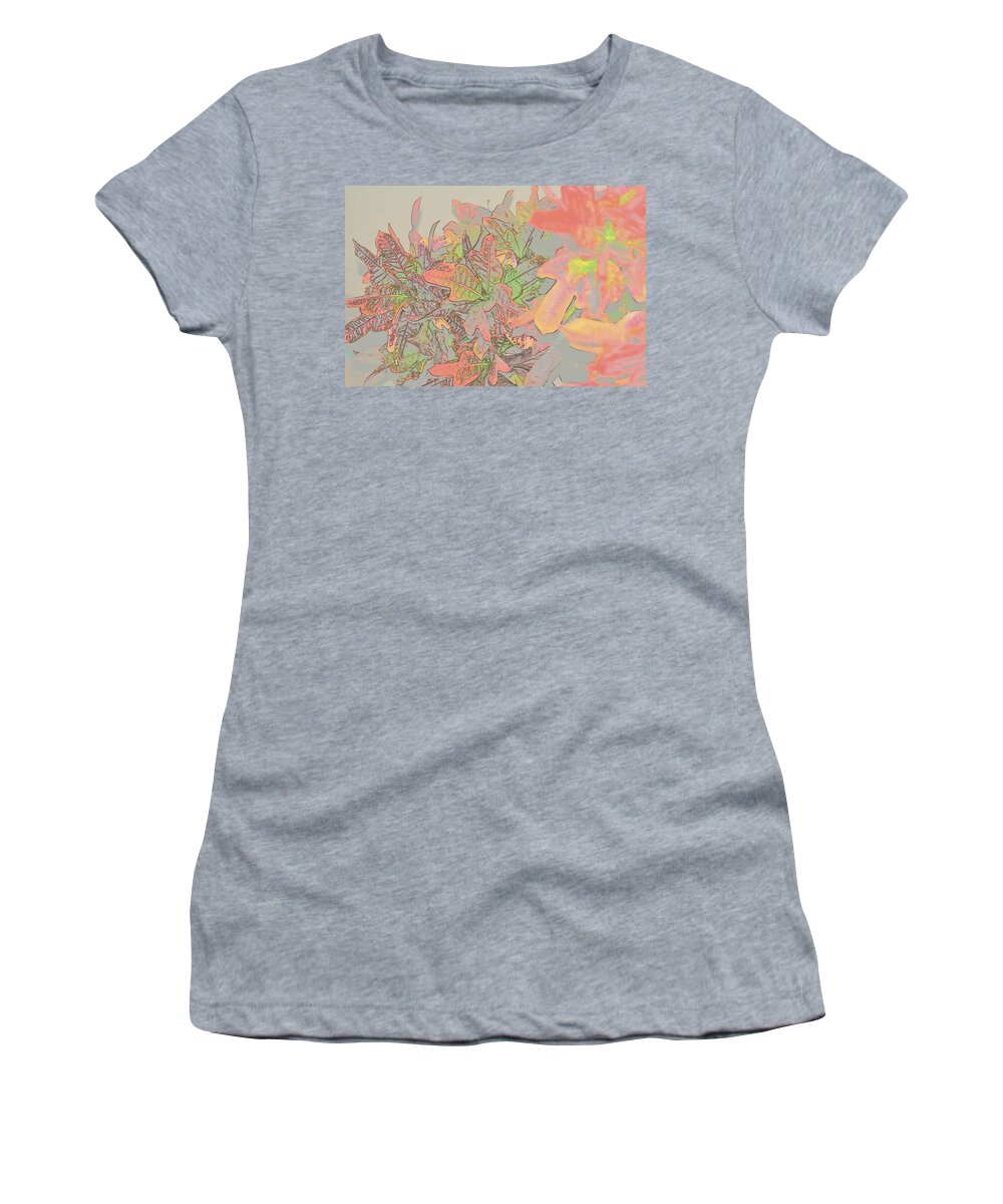 Linda Brody Women's T-Shirt featuring the digital art Croton Leaves II Pastel by Linda Brody