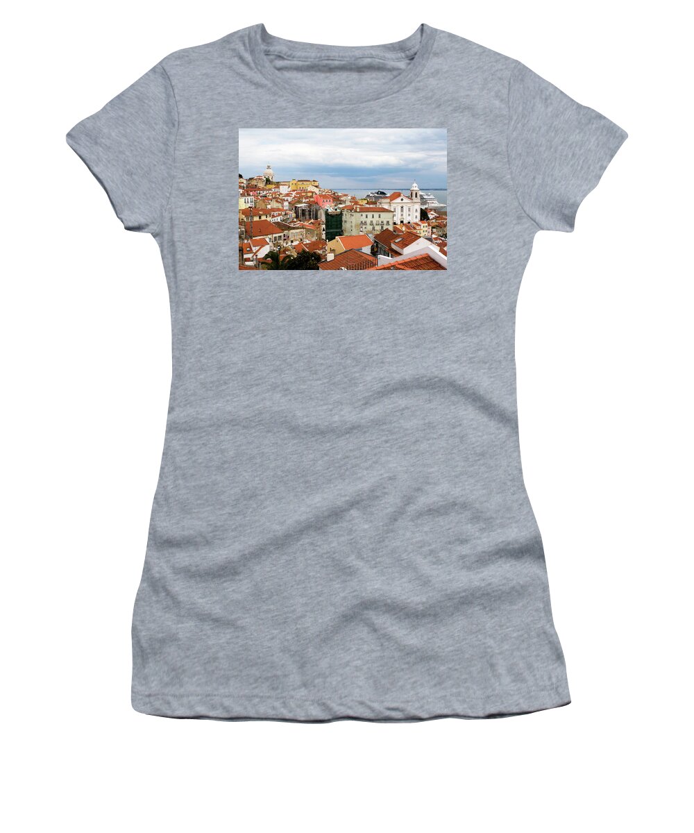 Lisbon Women's T-Shirt featuring the photograph Cruise Ship Peeks by Lorraine Devon Wilke