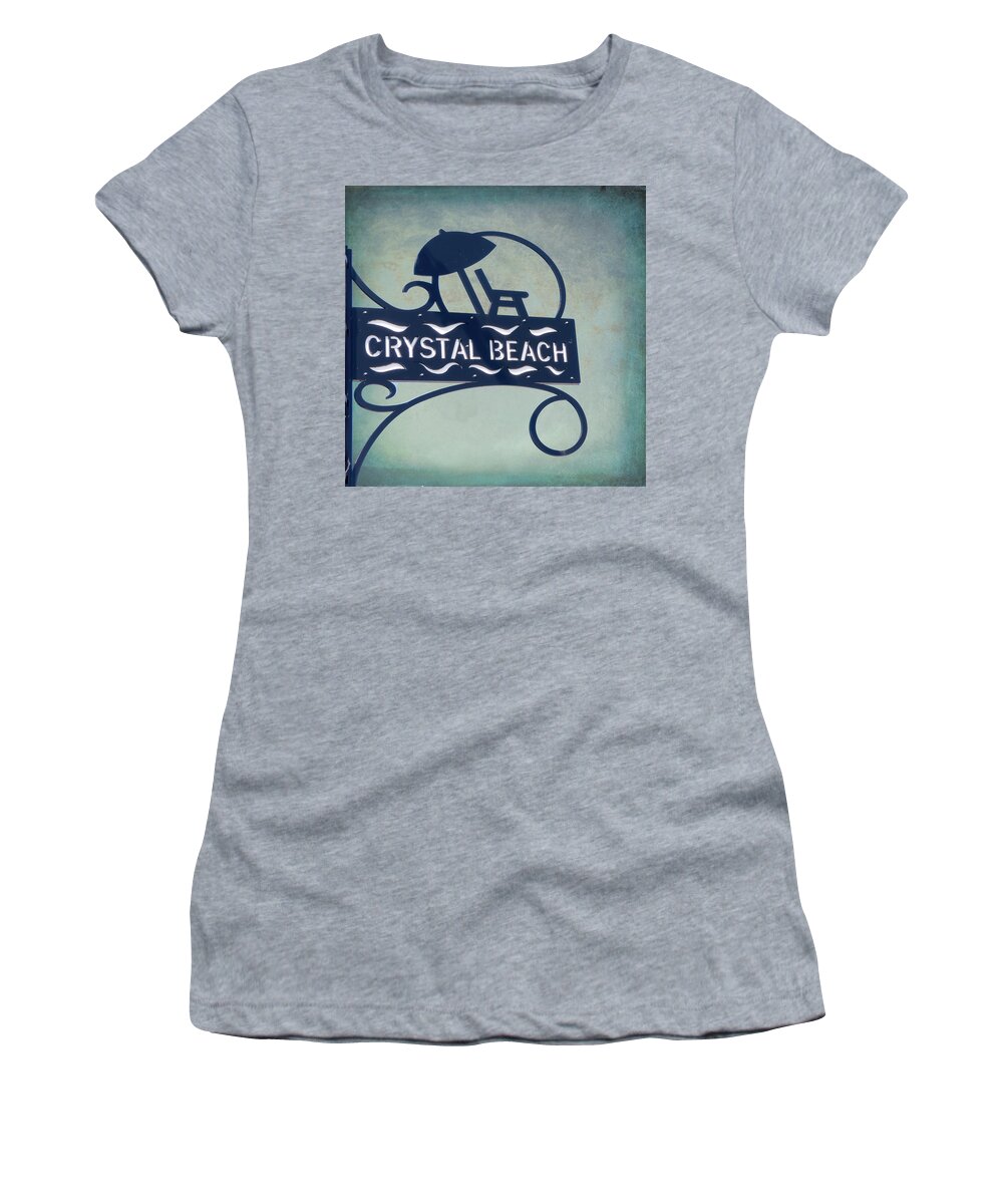 Crystal Beach Women's T-Shirt featuring the photograph Crystal Beach Sign by Leslie Montgomery