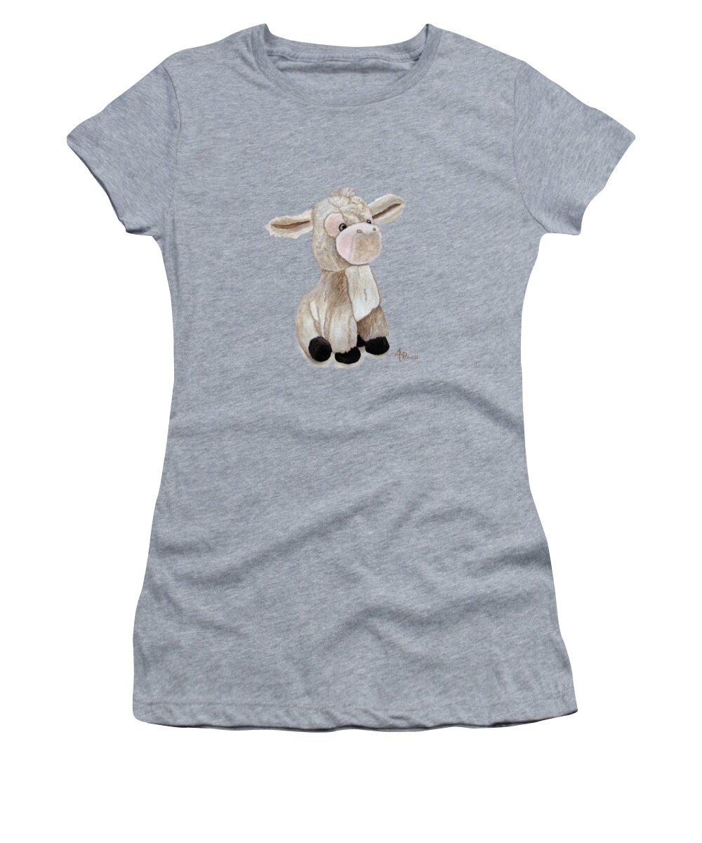 Cuddly Animals Women's T-Shirt featuring the painting Cuddly Donkey Watercolor by Angeles M Pomata