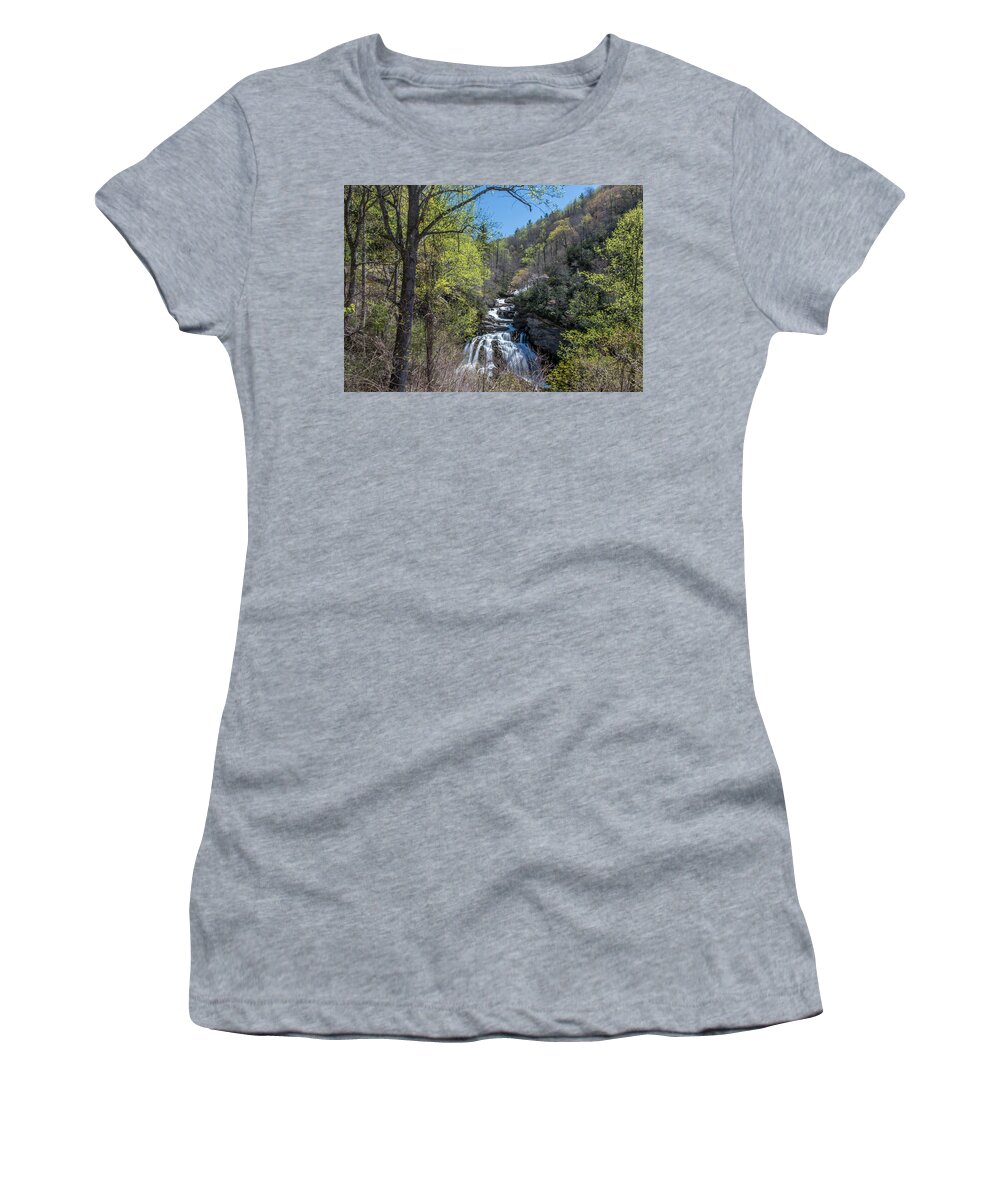 Cullasaja Falls Women's T-Shirt featuring the photograph Cullasaja In The Spring Time by Chris Berrier