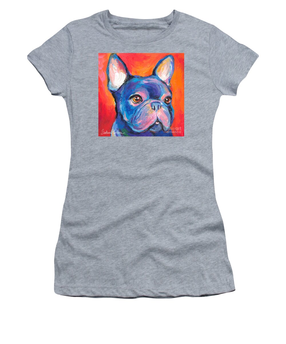 French Bulldog Gifts Women's T-Shirt featuring the painting Cute French bulldog painting prints by Svetlana Novikova