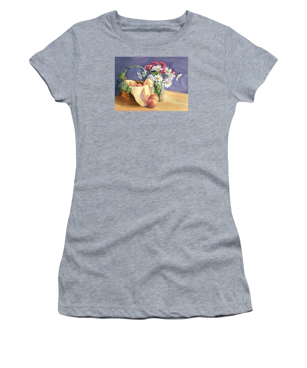 Daisies Women's T-Shirt featuring the painting Daisies and Peaches by Vikki Bouffard