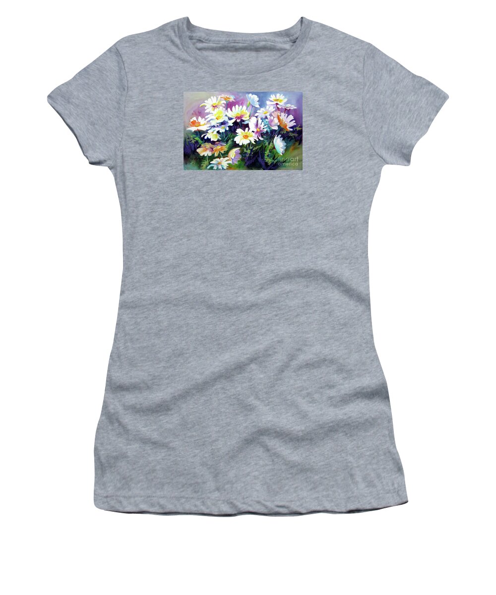 Watercolor Women's T-Shirt featuring the painting Dancing Daisies by Kathy Braud