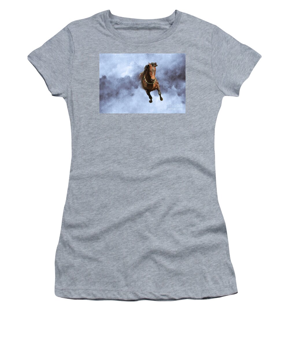 Horse Women's T-Shirt featuring the photograph Dancing Free I - Blue by Michelle Twohig
